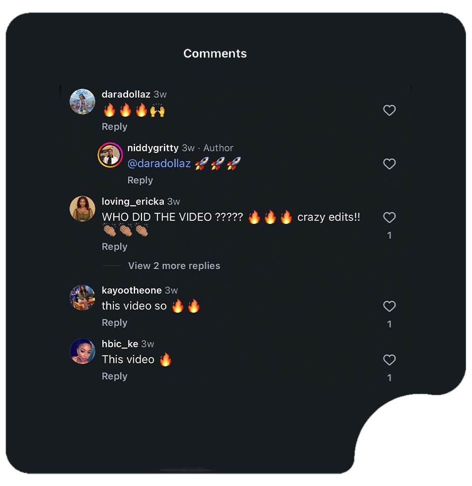 Instagram comments praising STORY flyer design